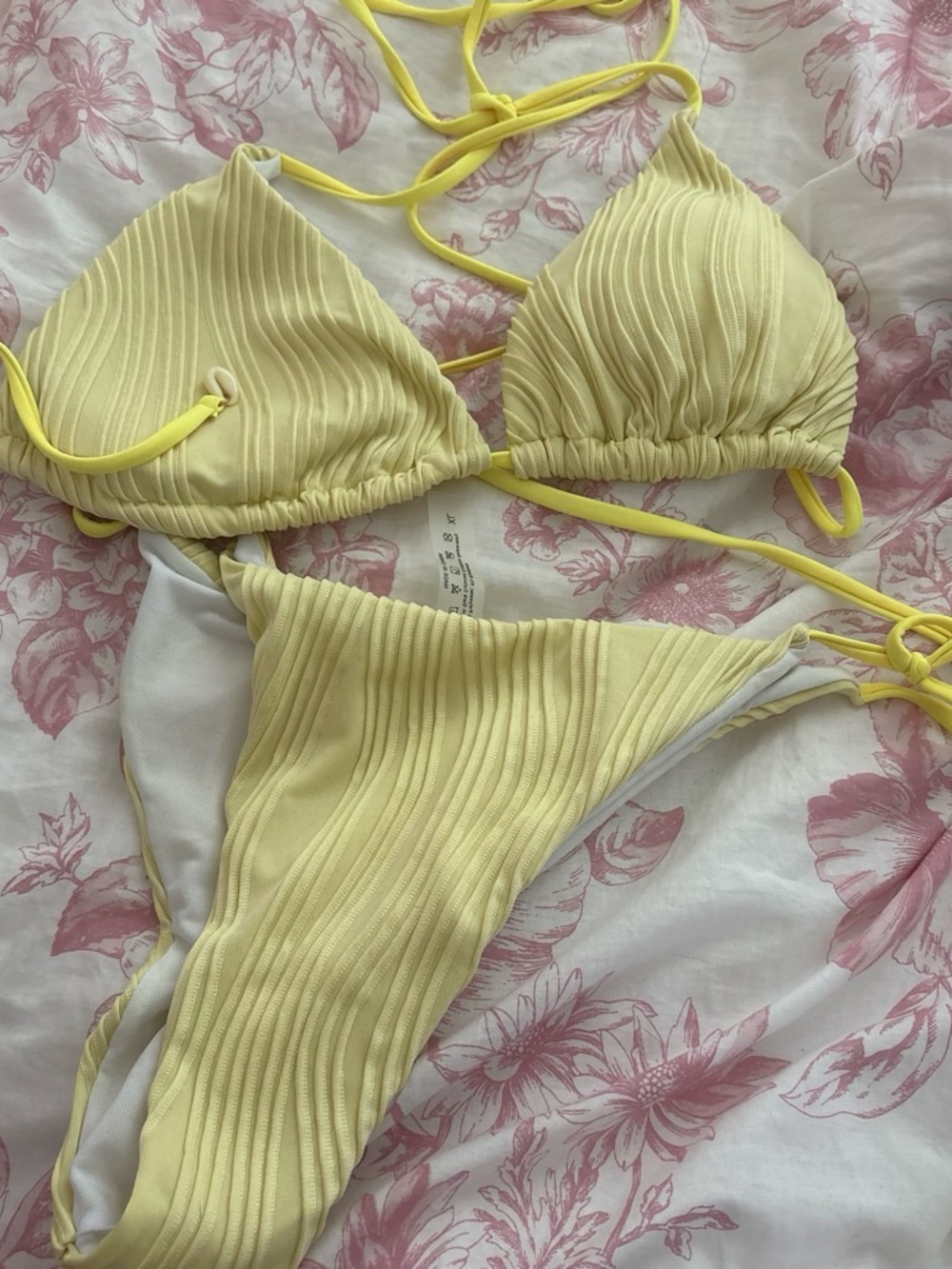 Amazon Yellow Ribbed Triangle String Bikini